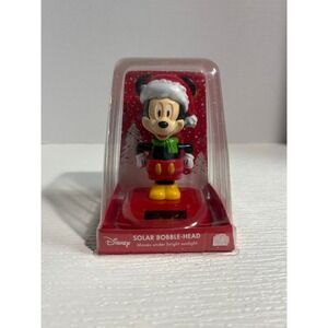 Disney Mickey Mouse Christmas Solar Bobble Head Santa Hat Holiday Decor S0147